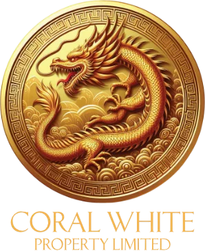 Coral White Property Limited Logo features a golden dragon embossed on a coin. 